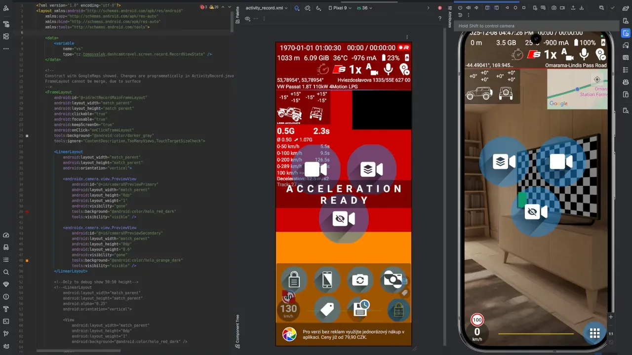 DashCam Travel development workspace in Android Studio